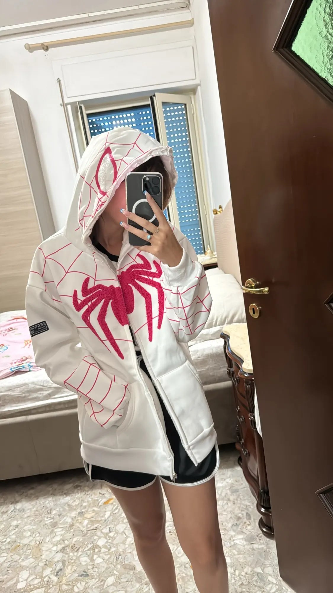 white spider man hoddiee