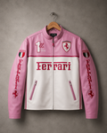 Ferrari F1 Pink Leather Jacket – Unisex Fit | High-Performance Outerwear