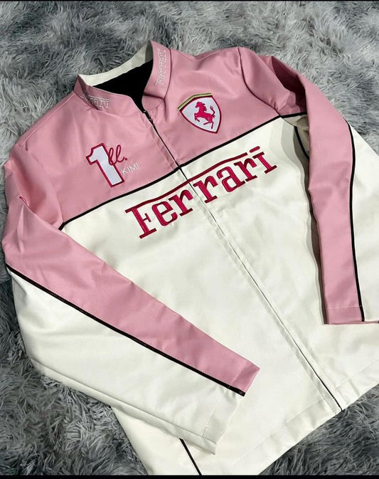 Ferrari F1 Pink Leather Jacket – Unisex Fit | High-Performance Outerwear