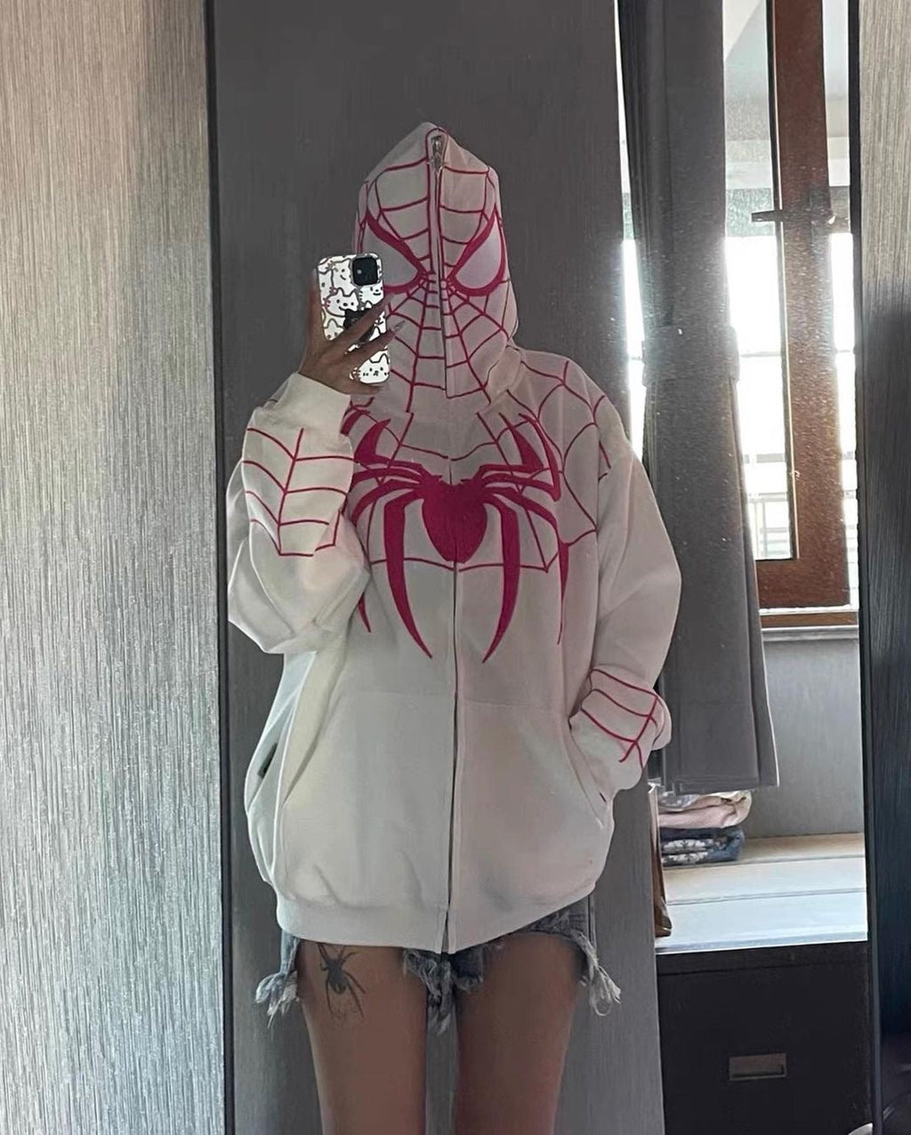 white spider man hoddiee