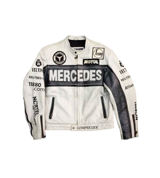 Mercedes F1 Leather Racing Jacket – Unisex Fit | Vintage Motorsport Style
