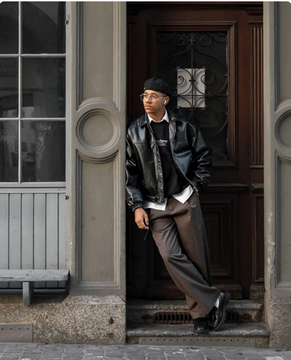 HIGH QUALITY LEATHER BOMBER JACKET